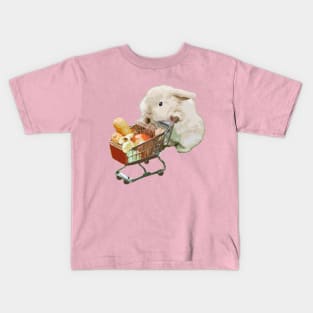 Affectionate Rabbit Cute American Fuzzy Lop Loves Carrot Vegan Grocery Shopping Kids T-Shirt